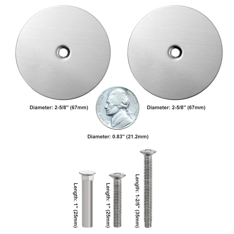 NAUBEA 1 Pack Door Hole Cover Plate Brushed Satin Nickel Deadbolt Cover Plate 2 5/8"" Diameter Round Door Knob Hole Filler Plate, 1"" and 1.5"" Screws, Reinforcer Locks and Doors for Home Security - Image 2